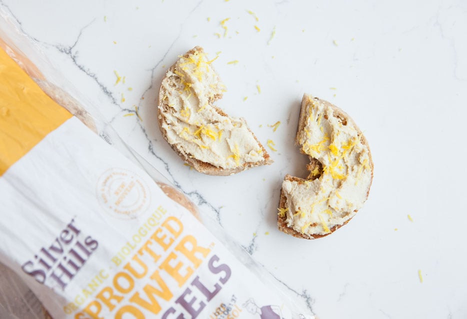 Clean Cashew Cream Cheese - Lemon Variation on Sesame Sunflower Silver Hills Bakery Sprouted Bagels