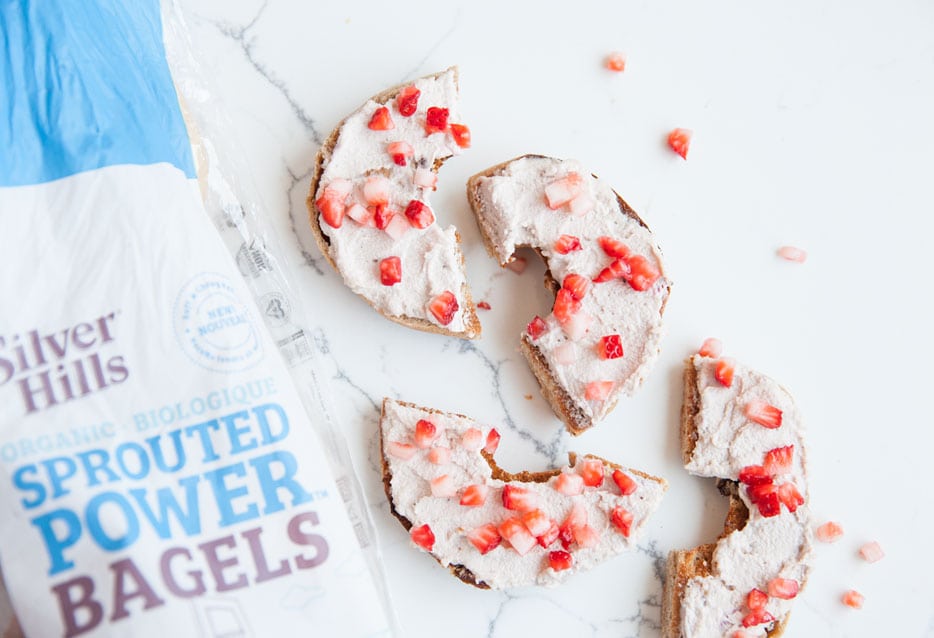 Clean Cashew Cream Cheese - Strawberry Variation on Plain Silver Hills Bakery Sprouted Bagels
