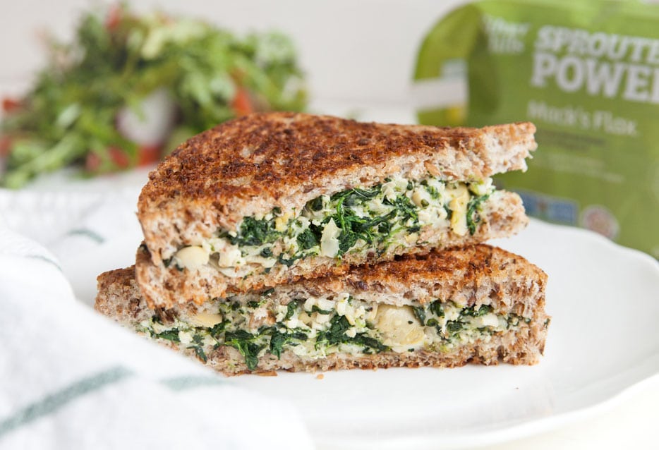 Spinach and Artichoke Grilled Cheese Sandwich on Sprouted Whole Grain Bread