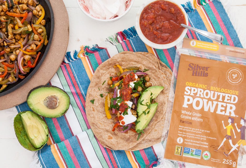 Chickpea Fajitas on Silver Hills Bakery Sprouted Tortillas