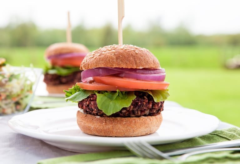 Beet Burger on a Silver Hills Bakery sprouted whole grain burger bun