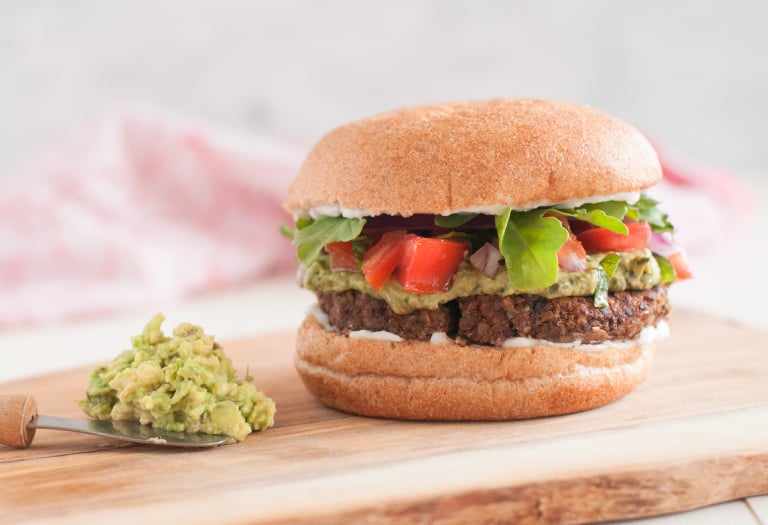 Protein-Packed Lentil Walnut Burger on a Silver Hills Bakery sprouted whole grain burger bun