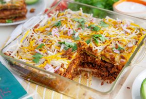 Just add frozen fajita veggies! Our Mexi-Lasagna is a fast and easy meal to make from your freezer