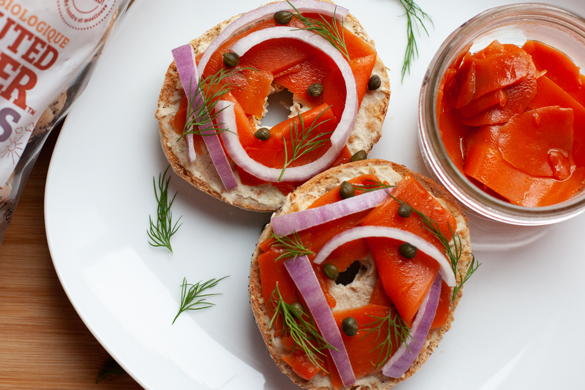 Sprouted Everything Bagels with Vegan Carrot Lox