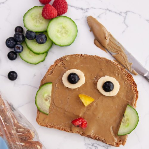 Fun & Easy Decorated Snack Toasts for Kids - Owl on Silver Hills Bakery Organic Sprouted Oat So Lovely Bread