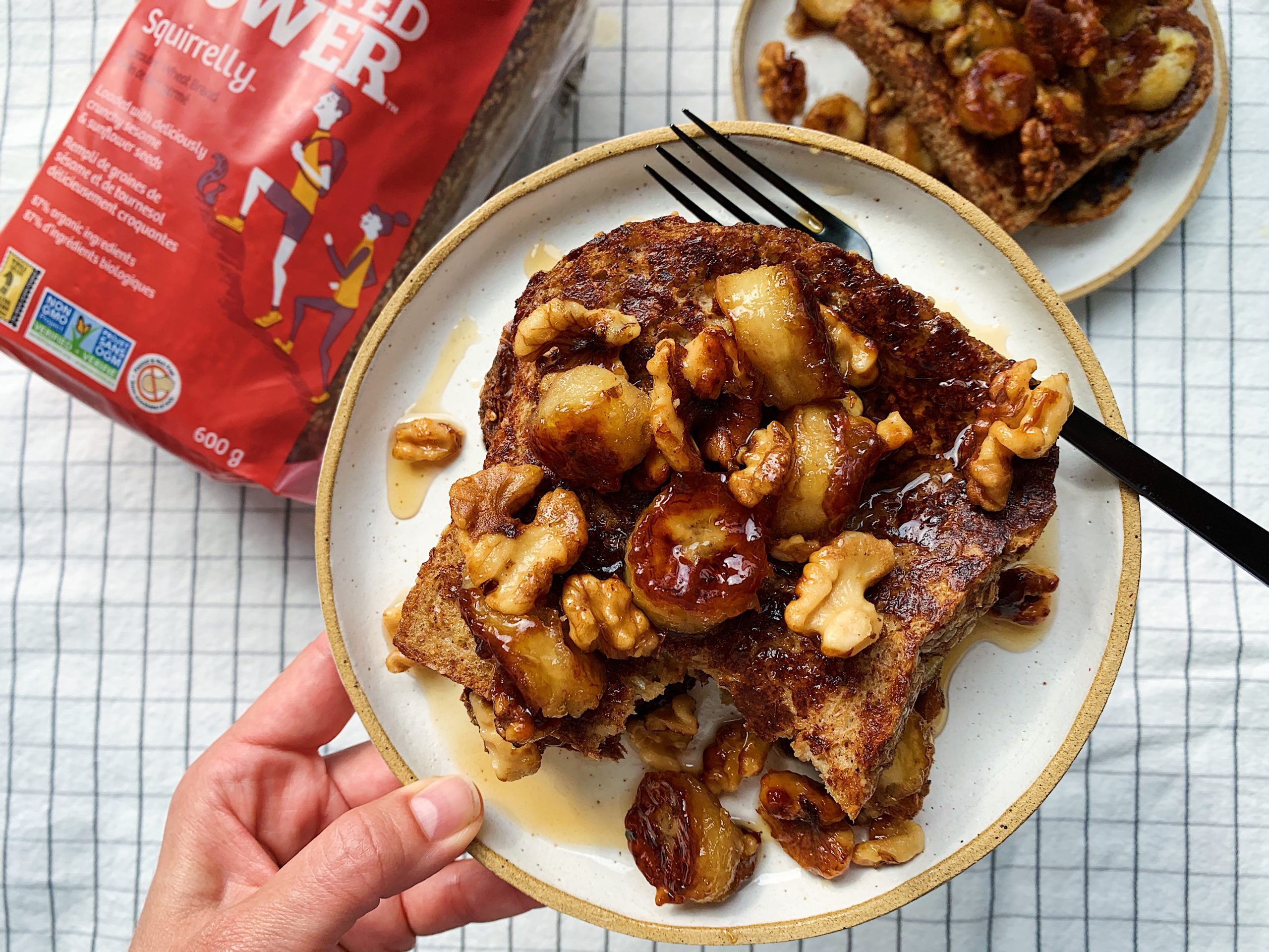 Vegan French Toast with Caramelized Bananas and Walnuts