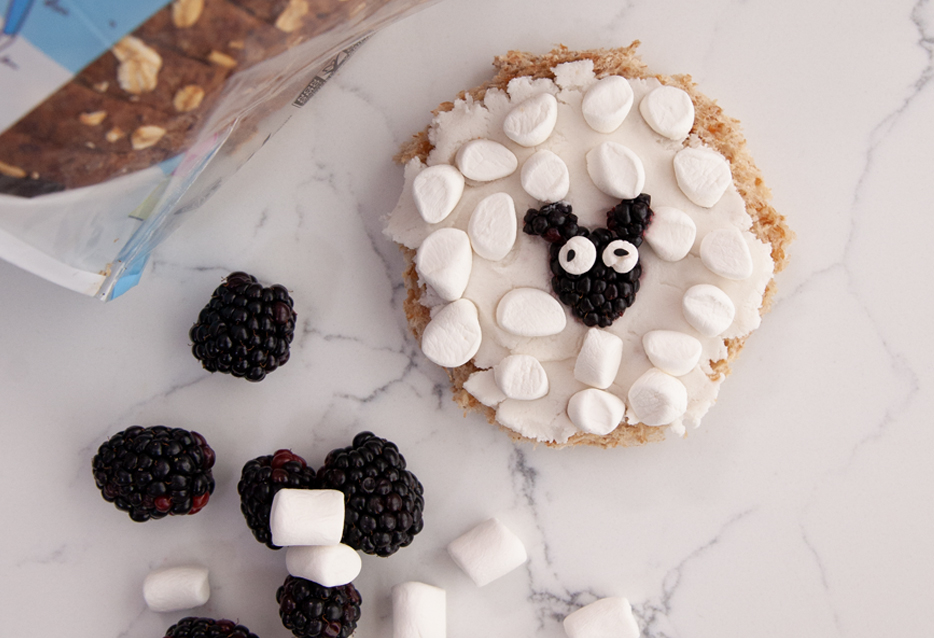Easy Decorated Snack Toasts for Kids - Vegan Marshmallow and Blackberry Sheep