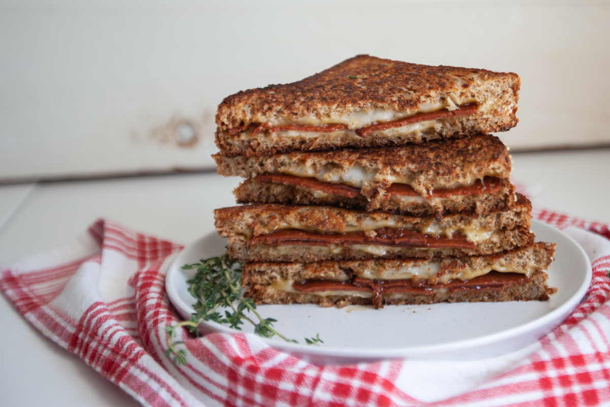 Recipe: Vegan Maple Bacon Grilled Cheese on Silver Hills Sprouted Bakery Squirrelly Bread
