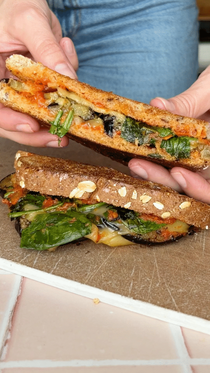 Desiree RD’s Epic Eggplant Parm Grilled Cheese recipe is joy, pleasure, comfort, and nutrition on a plate!