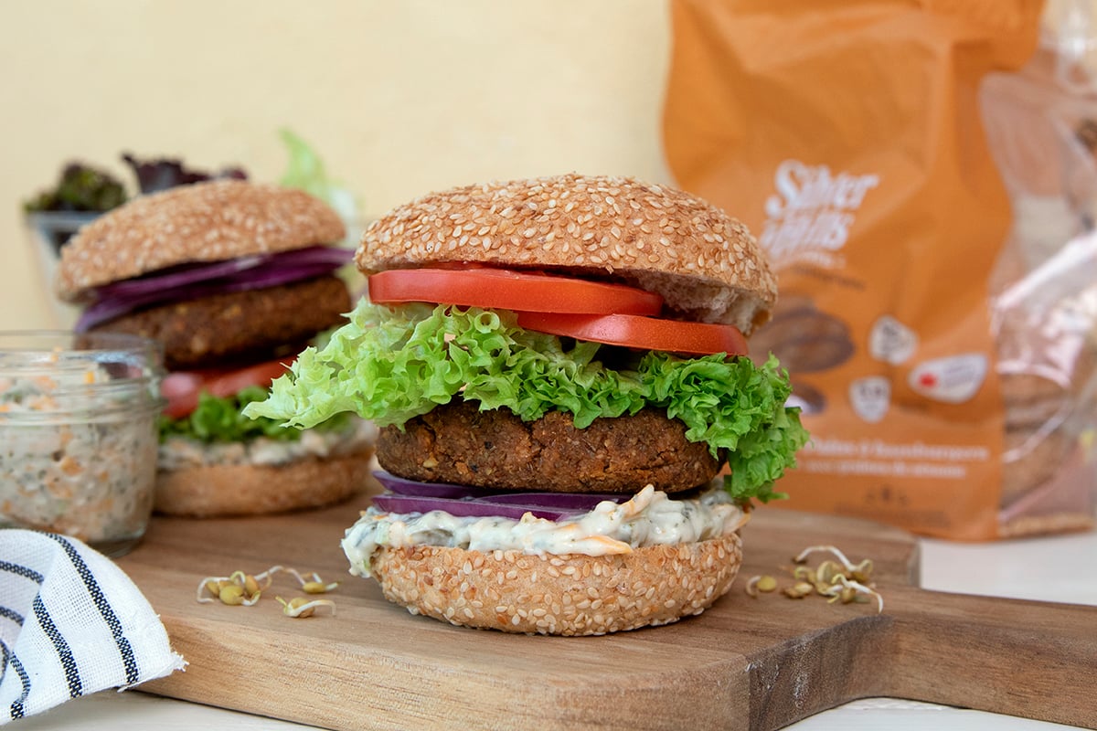 Sprouted Green Lentil Burgers with Vegan Pickle Dip Sauce